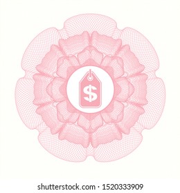 Pink linear rosette with money tag icon inside