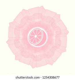 Pink linear rosette with orange icon inside