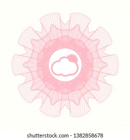 Pink linear rosette with sun behind cloud icon inside