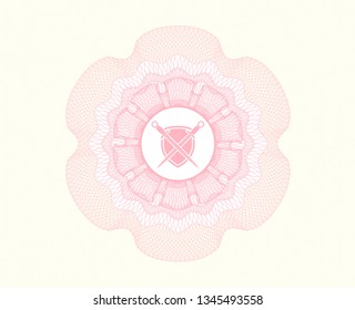 Pink linear rosette with swords crossed with shield icon inside