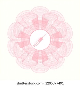 Pink linear rosette with syringe icon inside