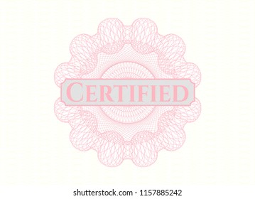 Pink linear rosette with text Certified inside