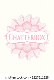 Pink linear rosette with text Chatterbox inside