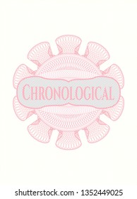 Pink linear rosette with text Chronological inside