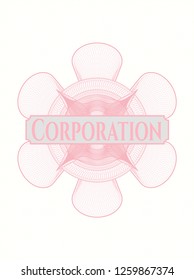 Pink linear rosette with text Corporation inside