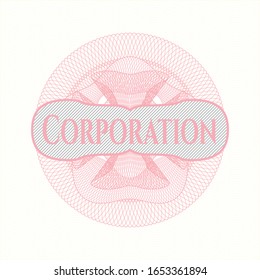 Pink linear rosette with text Corporation inside