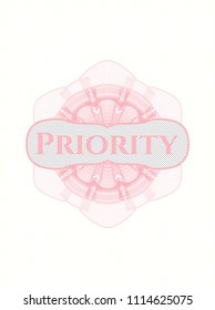 Pink linear rosette with text Priority inside
