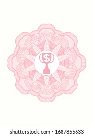 Pink linear rosette with trophy with money symbol inside icon inside