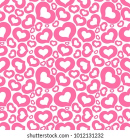 Pink lined hearts on white background, seamless vector romantic love valentine pattern