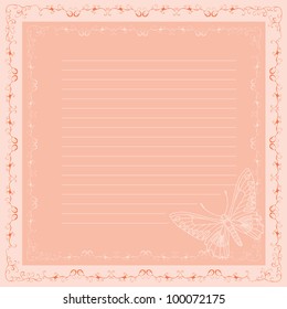 pink lined sheet of paper