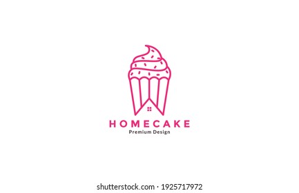 pink lines art cakes with home logo design vector icon symbol illustration