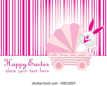 pink lines background with smile bunny in trolly