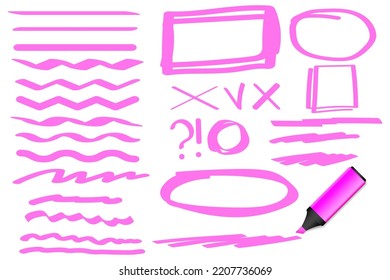 Pink lines marker. Line drawing. Marker color stroke, brush pen hand drawn underline. Vector illustration. Stock image.