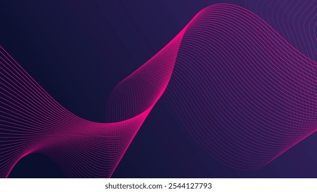 Líneas rosadas sobre un fondo azul oscuro, patrones de onda abstractos, curvas fluidas suaves, líneas curvas que forman ondas suaves, estilo abstracto minimalista.