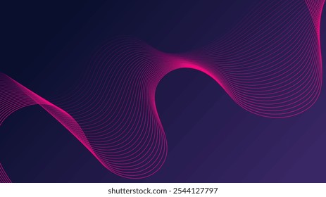 Pink lines on a dark blue background, abstract wave patterns, smooth flowing curves, curved lines forming gentle waves, minimalist abstract style.