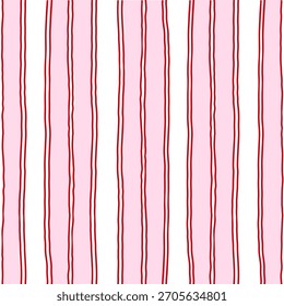 Pink lines pattern, girly stripe seamless background, cute  baby pastel stripe print. Vector stripes, wavy hand draw doodle lines backdrop	