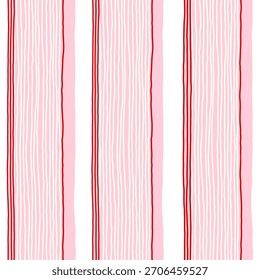 Pink lines pattern, girly stripe seamless background, cute baby pastel stripe print. Vector stripes, wavy hand draw doodle lines backdrop