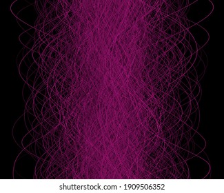 Pink Lines and thread on a black background. Tangled chaotic vector illustration. 