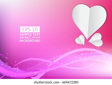 Pink lines wave and heart abstract background with copy space