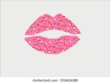 Pink lip design with heart leopard pattern