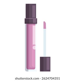 Pink lip gloss with brush applicator out, beauty product for applying to lips
