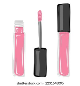 Pink lip gloss isolated on white. Makeup cosmetic product. Hand drawn vector illustration