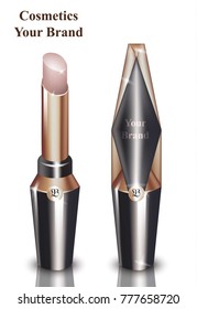 Pink lip stick Cosmetics packaging mock up Vector realistic. Beauty fashion make up brand designs