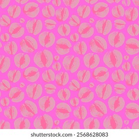 Pink lips abstract leopard print. Seamless pattern with kiss and exotic wild animal spot silhouette. Vector stock seamless pattern