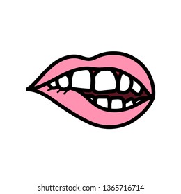 Pink lips biting doodle.