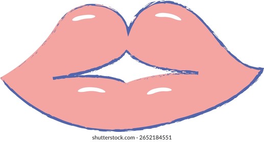 Lábios rosa com ilustração de vetor de contorno azul