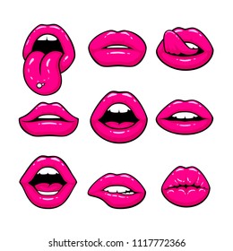 Pink lips, a collection of different shapes. Vector illustration