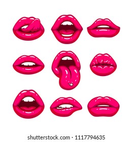 Pink lips, a collection of different shapes. Vector illustration