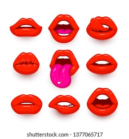 Pink lips, a collection of different shapes. Vector illustration