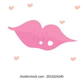 Pink lips drawn by hand. Cute illustration for Valentine's Day
