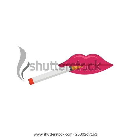 Pink lips exhale cigarette smoke; perfect for antismoking campaigns, health articles, or lifestyle blog headers.