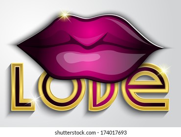 Pink lips with gold inscription love