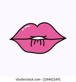 Pink Lips Hand drawn doodle Valentine's Day illustration. Love and romantic cute icon.  Single element 