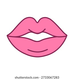 Pink Lips Icon in Flat Line Style, Cute Romantic Kiss and Beauty Symbol Illustration for Valentine’s Day, Love, Makeup, Fashion, Beauty Blog, Social Media, Stickers and UI Design.