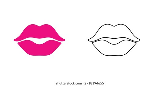 Pink Lips Icon Vektor Set, minimalistisch weiblich Mund Silhouette und Umriss, Sexy Kiss Symbol für Beauty Fashion und Make-up Branding