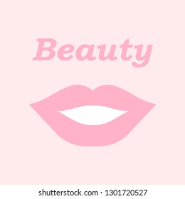 Pink lips isolated on pink background. Beauty. Vector illustration. EPS 10.