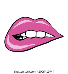 Pink lips isolated on white background.