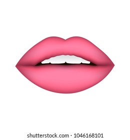 Pink lips isolated vector illustration.