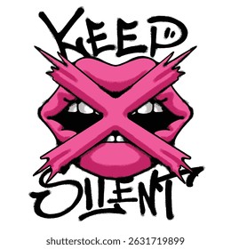 Pink Lips and Keep Silent Urban Streetwear t shirt design