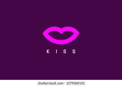 pink Lips Logo design vector template. Kiss icon. Love Beauty fashion cosmetics make up Logotype concept.