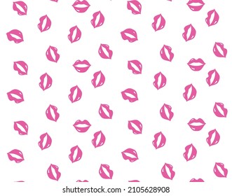 pink lips, love and valentine kiss  seamless pattern, lip vector background