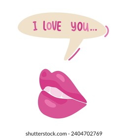 Labios rosas. Mensaje que te amo. Día de San Valentín