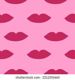 Pink lips on pink background seamless pattern. Valentine's Day Background. Love concept. Romantic holiday pattern