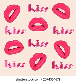 Pink lips on beige background