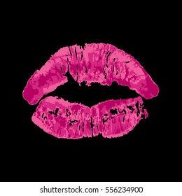 pink lips on a black background