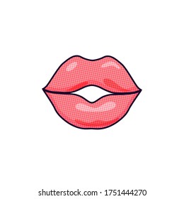 Pink lips on a white isolated background. Vector.